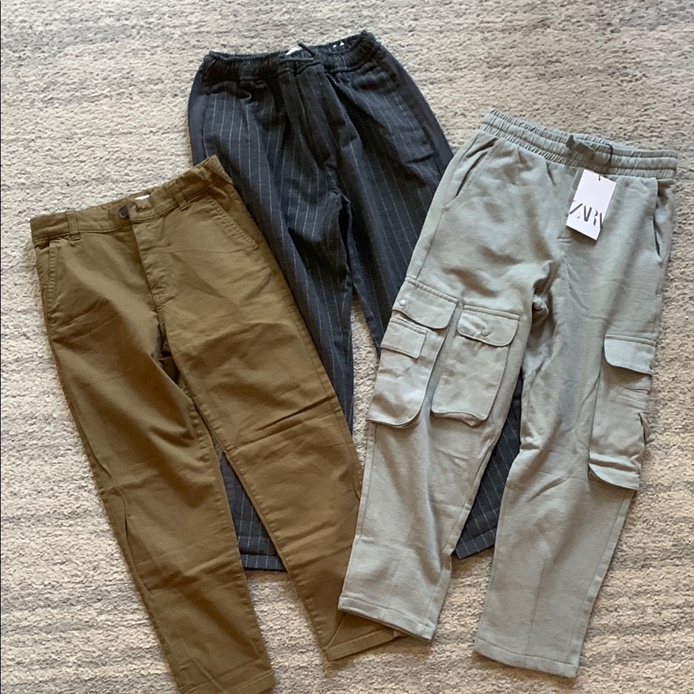 Zara Black Brown and Green Cargo Pants Relaxed Fit